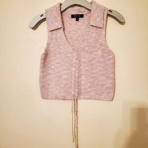 Witty Fox Fuzzy Heathered V Neck Crop Top w/ Collar & Adjustable Ruching